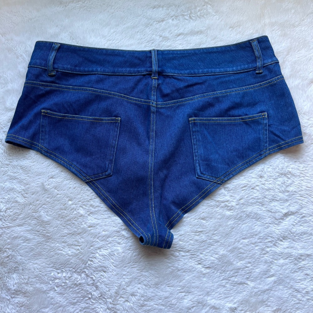 Halara Blue High Waisted Cheeky Denim Shorts XL Stretch Hot Pants High Cut Leg - Picture 4 of 14